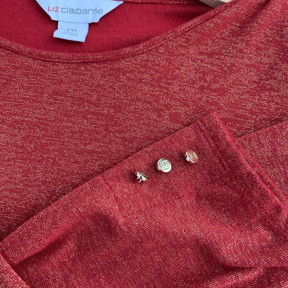 Liz Claiborne Blouse Caberet Red Gold Metallic Top Women Plus Sz XXL Holiday - Picture 4 of 7